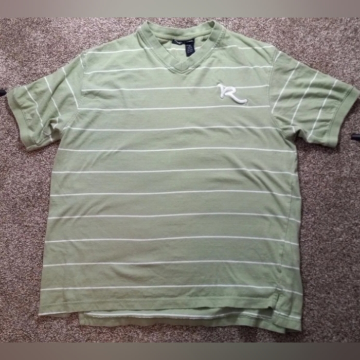 Men's Rocawear Vneck Shirt Green Stripes Sz Xl